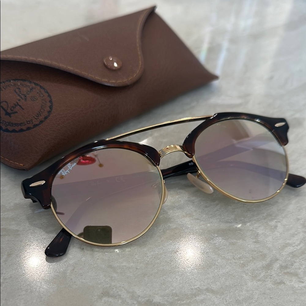 Ray-Ban Tortoise and Gold Round Double Bridge Sunglasses